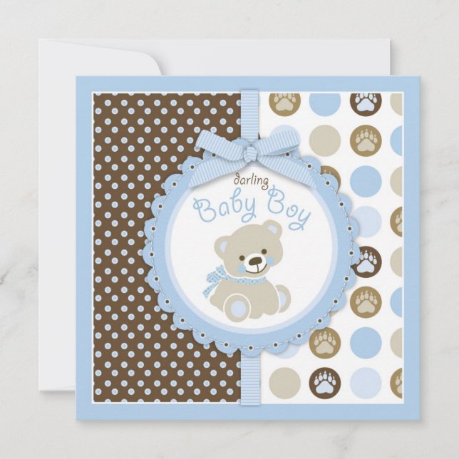 Teddy Bear Boy Baby Shower Blue 2 Invitation (Front)
