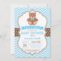 Teddy Bear Boy Baby Shower Blue Chevron