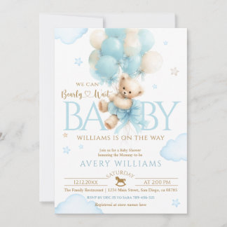 Teddy Bear Boy Baby Shower Blue Invitation