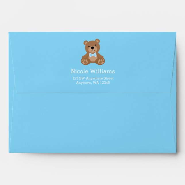 Teddy Bear Boy Baby Shower Blue Return Address Envelope (Back (Top Flap))