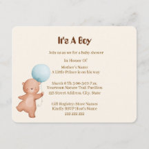 Teddy Bear Boy Baby Shower Card invitation