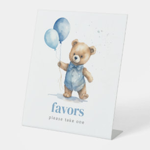 Teddy Bear Boy Baby Shower Favors  Pedestal Sign