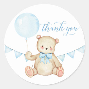 Teddy Bear Boy Baby Shower Favour Sticker