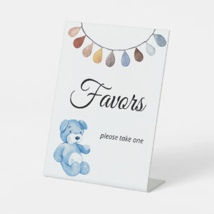 Teddy Bear Boy Baby Shower Favour Tablescape Pedestal Sign