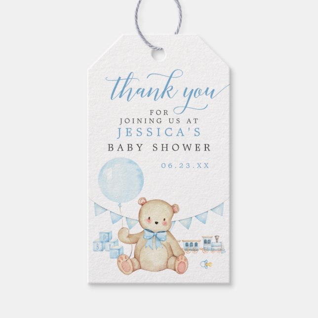 Teddy Bear Boy Baby Shower Favour Tag  (Front)