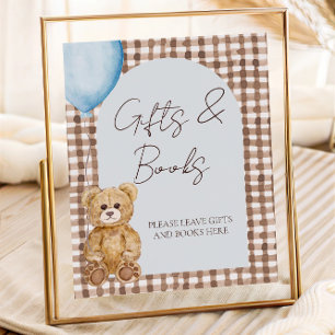 Teddy Bear Boy Baby Shower Gifts And Books Table Poster