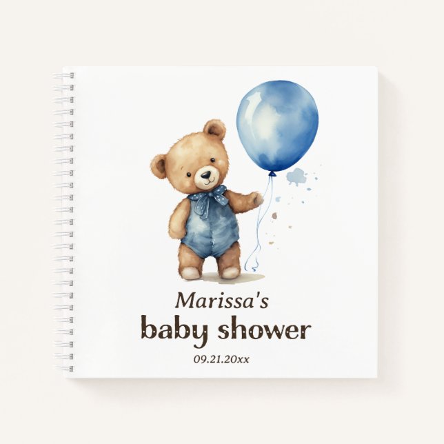 Teddy Bear Boy Baby Shower Guest Book (Front)