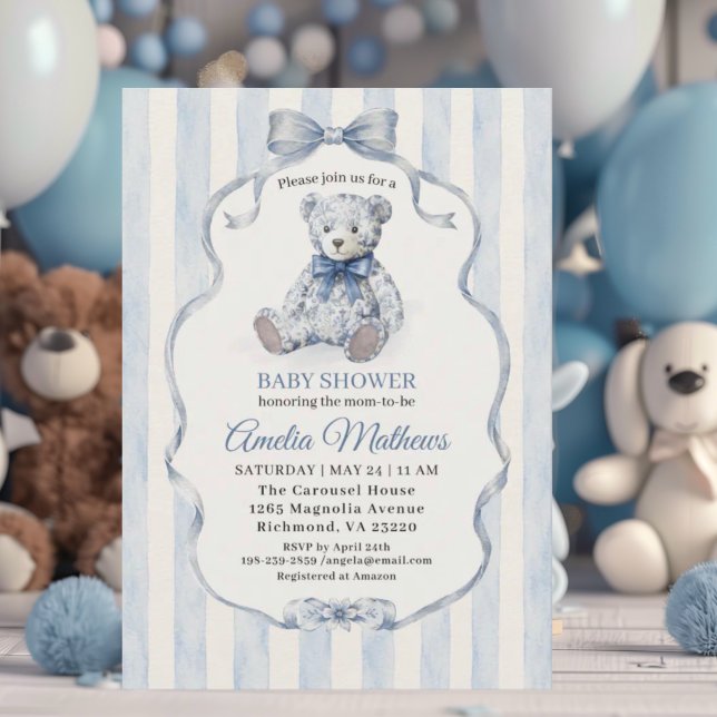 Teddy Bear Boy Baby Shower Invitation (Creator Uploaded)