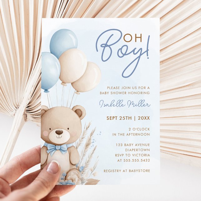 Teddy Bear Boy Baby Shower Invitation (Creator Uploaded)