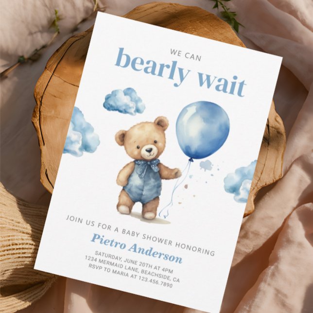 Teddy Bear Boy Baby Shower Invitation (Creator Uploaded)