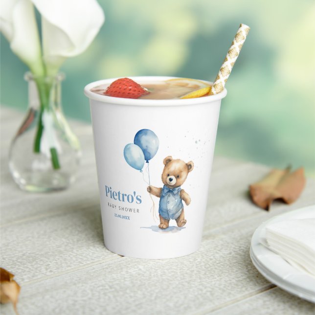 Teddy Bear Boy Baby Shower Paper Cups (Insitu)