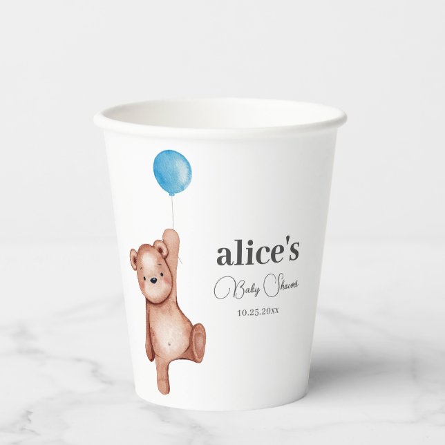 Teddy Bear Boy Baby Shower Paper Cups (Front)