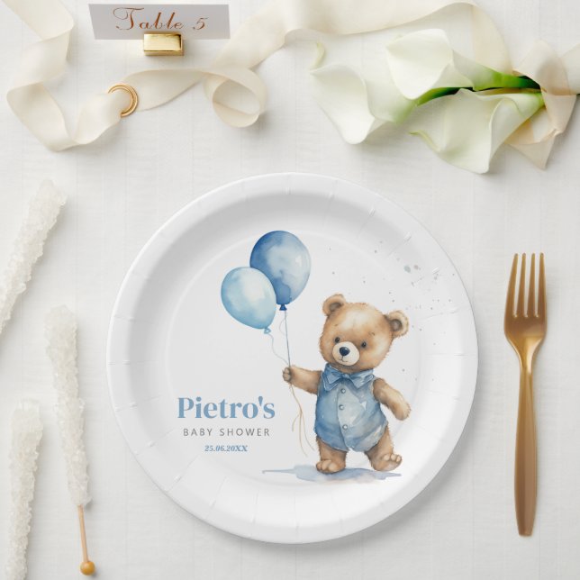 Teddy Bear Boy Baby Shower Paper Plate (Wedding)