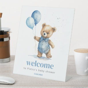 Teddy Bear Boy Baby Shower Pedestal Sign