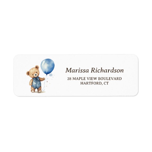 Teddy Bear Boy Baby Shower Return Address Label (Front)