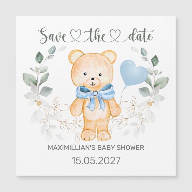 Teddy Bear Boy Baby Shower  Save the date (Front)