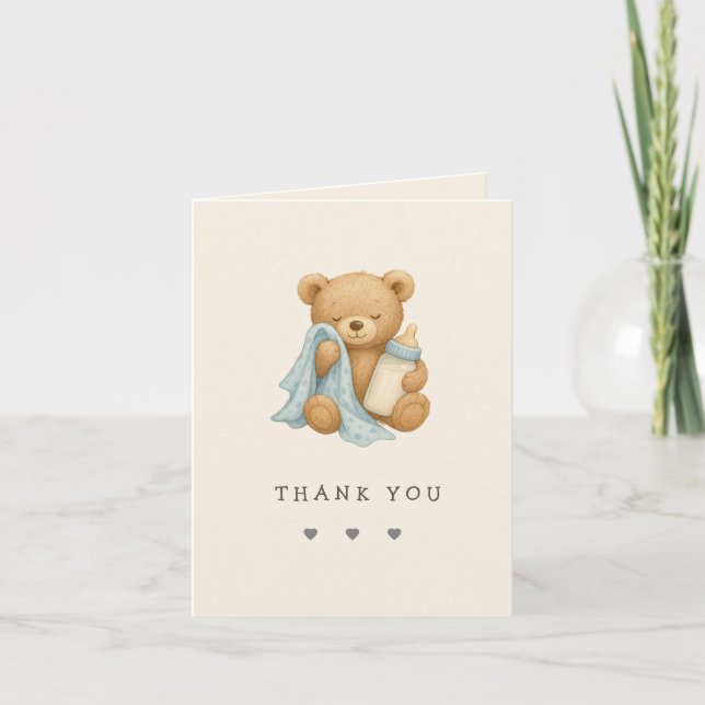 Teddy Bear Boy Baby Shower Thank You Card (Front)