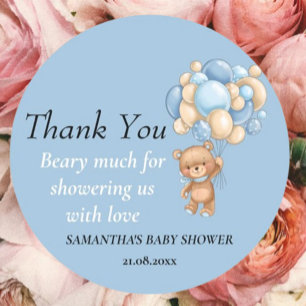 Teddy Bear Boy Baby Shower Thank You Theme  Classic Round Sticker
