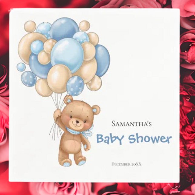 Teddy Bear Boy Baby Shower -White Napkin (Planning A Party Is Fun When You Shop With Us. Find Everything You Need)