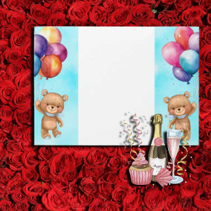 Teddy Bear Boy Birthday Balloons Envelope