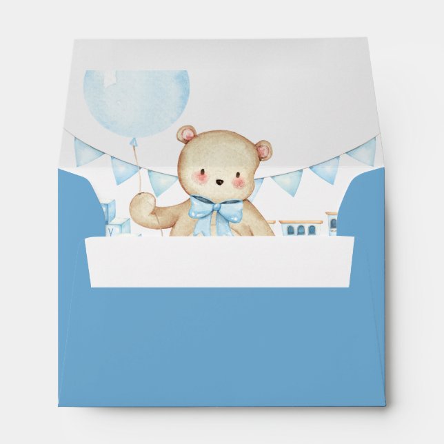 Teddy Bear Boy Blue Baby Shower Envelopes (Back (Bottom))