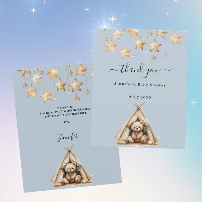 Teddy bear boy blue baby shower thank you card (Creator Uploaded)