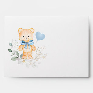 Teddy Bear Boy Blue Balloon Baby Shower Envelope