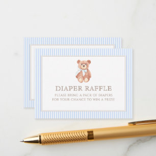 Teddy Bear Boy Classic Baby Shower Diaper Raffle Enclosure Card