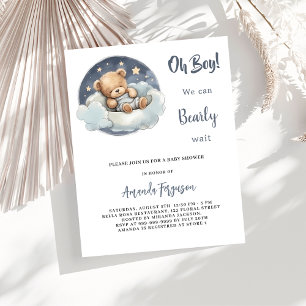 Teddy bear boy cloud budget baby shower invitation