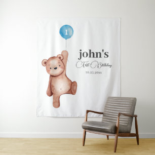 Teddy Bear Boy First Birthday Tapestry