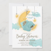 Teddy Bear Boy Moon Stars Blue Baby Shower