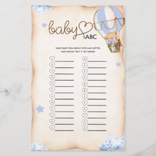 Teddy Bear Boy Shower Blue Baby ABC game card