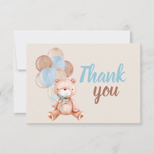 Teddy Bear Boy Thank you Note Card (Front)