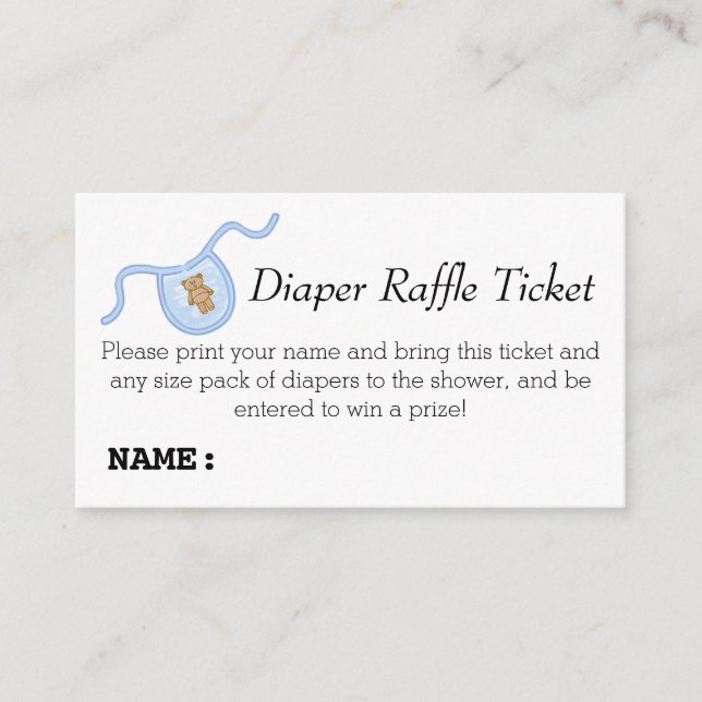 Teddy Bear Boys Baby Shower Diaper Raffle Ticket Enclosure Card (Front)