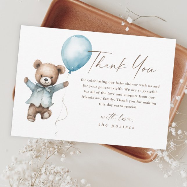 Teddy Bear Boys Baby Shower Thank You Card (Teddy Bear Boys Baby Shower Thank You Cards.)