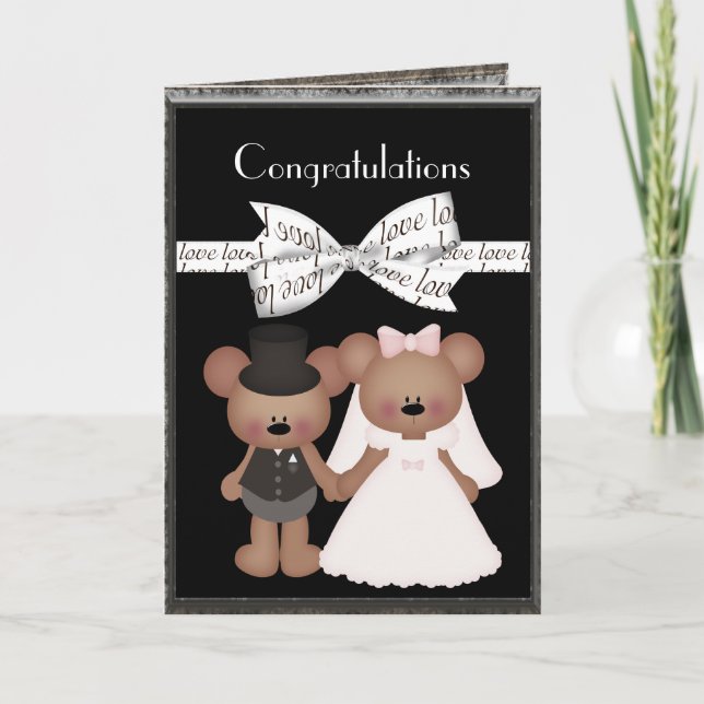Teddy Bear Bride & Groom Wedding Card (Front)