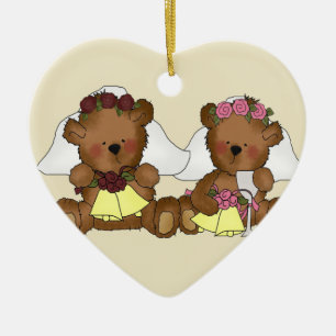 Teddy Bear Brides Wedding Ceramic Tree Decoration