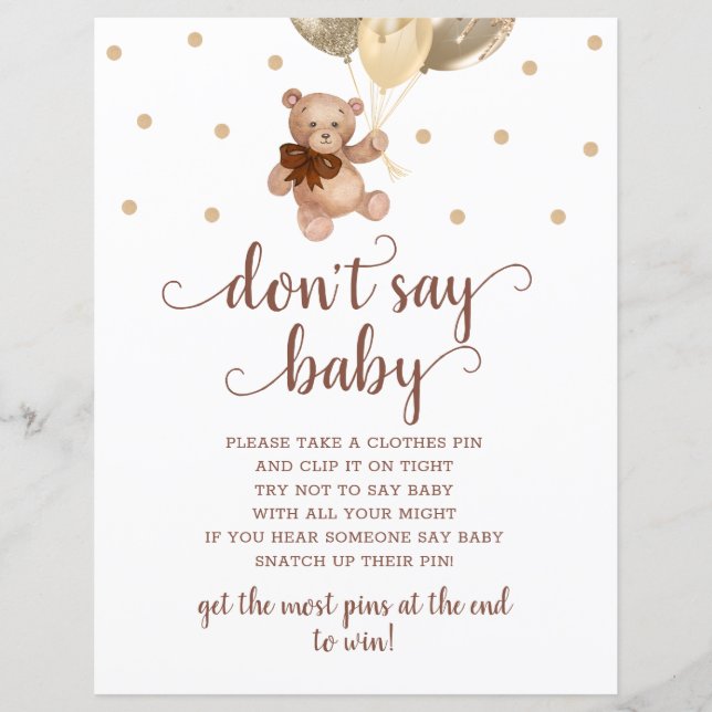 Teddy Bear Brown And Gold Don't Say Baby Game (Front)