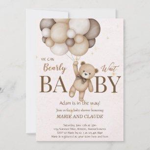 teddy bear brown balloons baby shower   invitation
