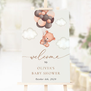 Teddy Bear, Brown Balloons, Baby Shower Welcome Poster