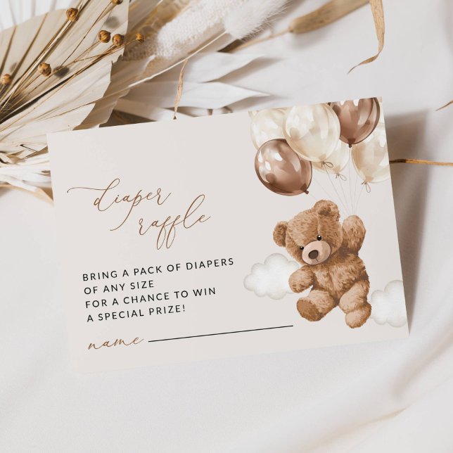 Teddy Bear, Brown Balloons, Diaper Raffle Enclosure Card (Creator Uploaded)