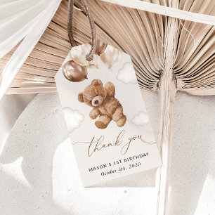 Teddy Bear, Brown Balloons, First Birthday Gift Tags