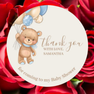 Teddy Bear Brown Balloons Thank You  Classic Round Sticker