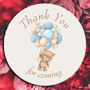 Teddy Bear Brown Balloons Thank You  Classic Round Sticker