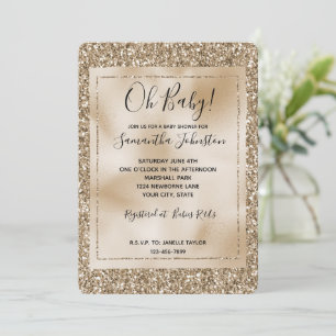 Teddy Bear Brown Gold Glam Glitter Invitation