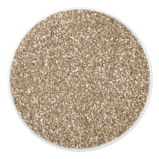 Teddy Bear Brown Gold Glitter Ceramic Knob