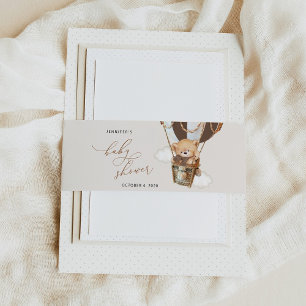 Teddy Bear, Brown Hot Air Balloon, Baby Shower Invitation Belly Band
