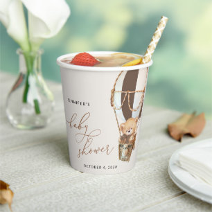 Teddy Bear, Brown Hot Air Balloon, Baby Shower Paper Cups