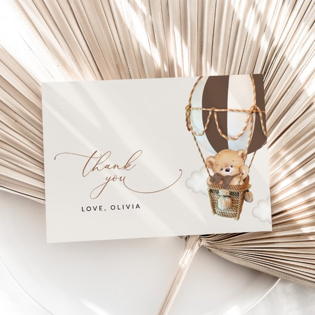 Teddy Bear, Brown Hot Air Balloon, Baby Shower Thank You Card (Creator Uploaded)