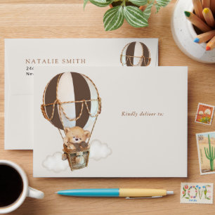 Teddy Bear, Brown Hot Air Balloon, Birthday Envelope